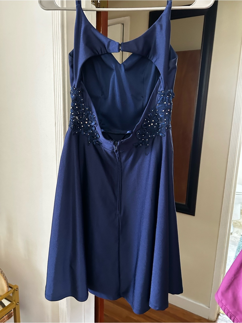Navy Blue Beaded A-Line FormalParty Dress - Picture 2 of 5